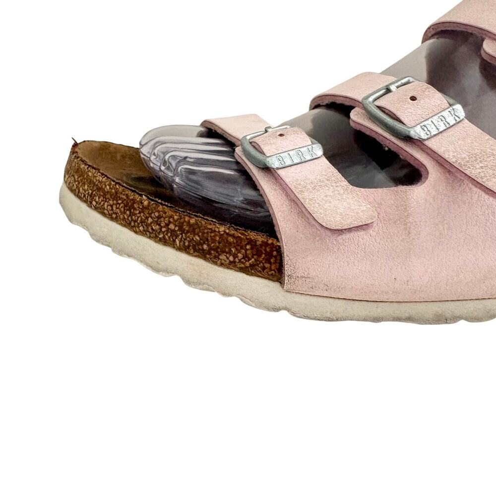 Birkenstock Florida Fresh Pink Leather Triple Strap Sandals Feminine Preppy 41 - Picture 7 of 9